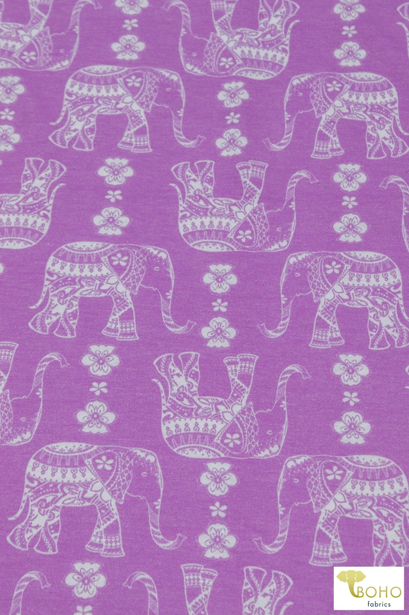 Elephant Parade on Fuchsia, French Terry Knit Print. FTP-326-FSH - Boho Fabrics