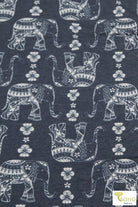 Elephant Parade on Navy, French Terry Knit Print. FTP-326-NVY - Boho Fabrics