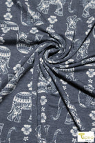 Elephant Parade on Navy, French Terry Knit Print. FTP-326-NVY - Boho Fabrics