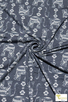 Elephant Parade on Navy, French Terry Knit Print. FTP-326-NVY - Boho Fabrics