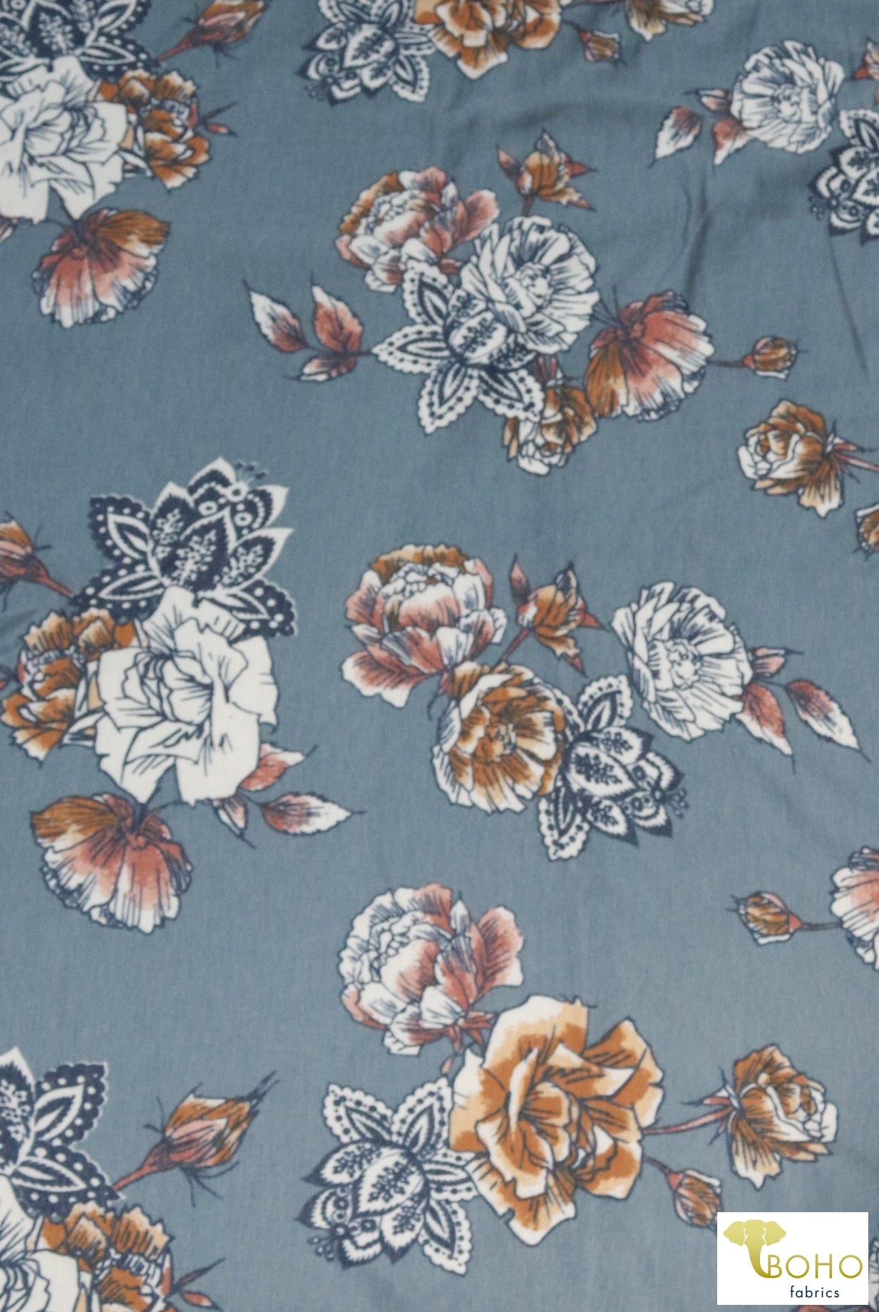 Elyse Florals on Country Blue, French Terry Knit Print. FTP-322-C.BLU - Boho Fabrics