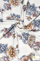 Elyse Florals on White, French Terry Knit Print. FTP-322-WHT - Boho Fabrics