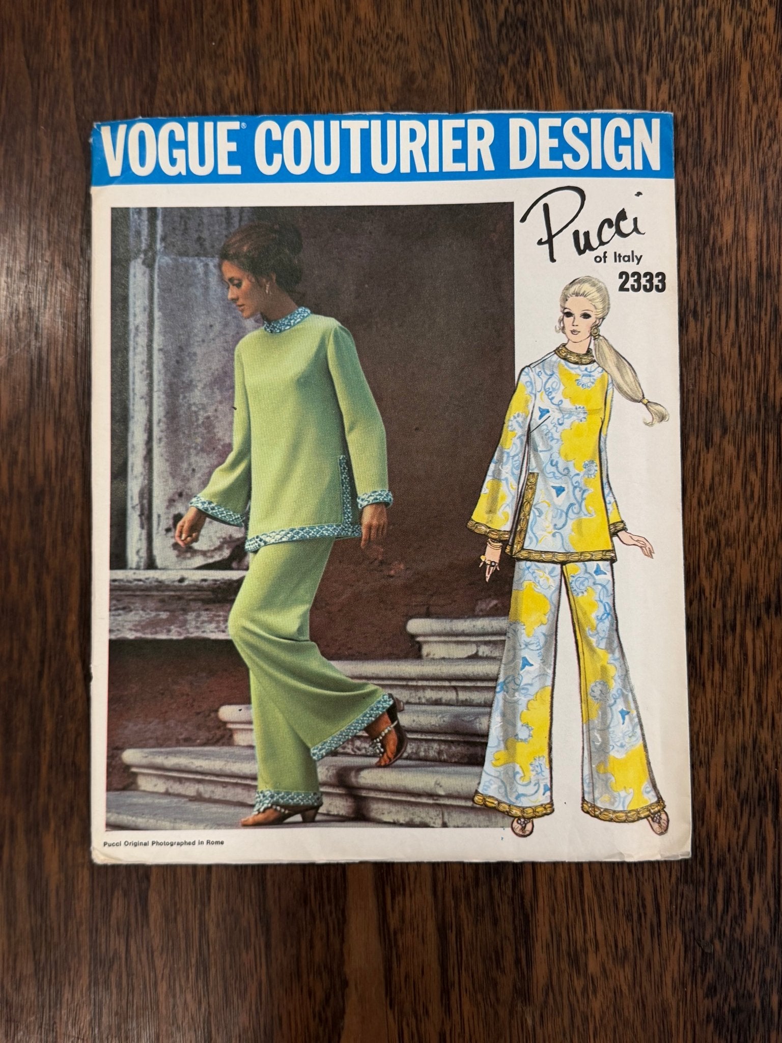 Emilio Pucci | Vogue Couturier Design Sewing Pattern #2333 — Tunic with Bell Sleeves & Straight-Leg Pants, Size 8, Vintage 1970 - Boho Fabrics - Sewing Patterns
