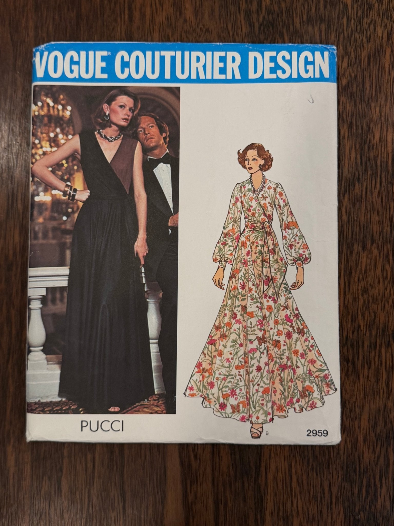 Emilio Pucci | Vogue Couturier Design Sewing Pattern #2959 — Surplice Lounge Gown with Circular Skirt, Size 10, Vintage 1973 - Boho Fabrics - Sewing Patterns