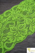 Endless Neon Flowers in Yellow, 5 1/4" Stretch Galloon Lace Trim. SL-014. - Boho Fabrics