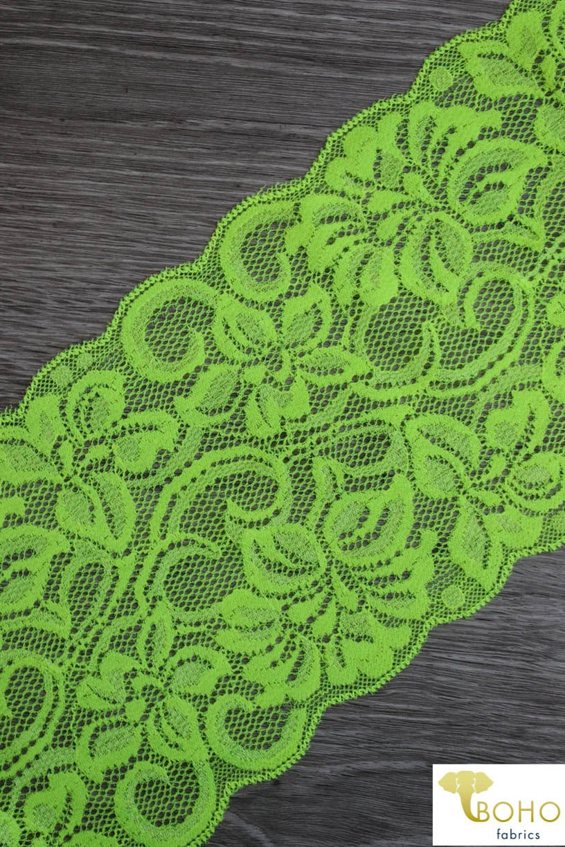 Endless Neon Flowers in Yellow, 5 1/4" Stretch Galloon Lace Trim. SL-014. - Boho Fabrics