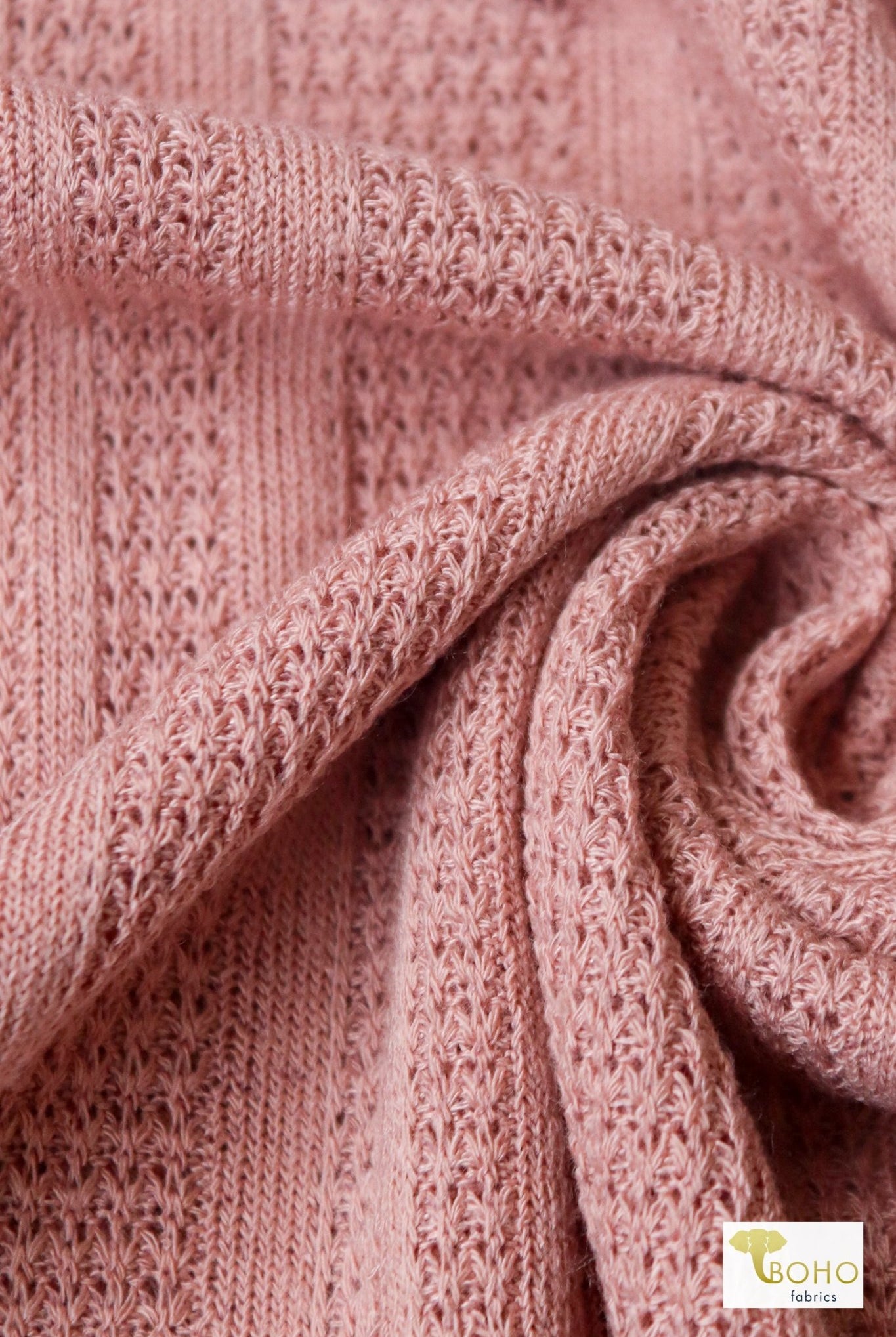 English Rose Pink, Pointelle Rib Knit - Boho Fabrics