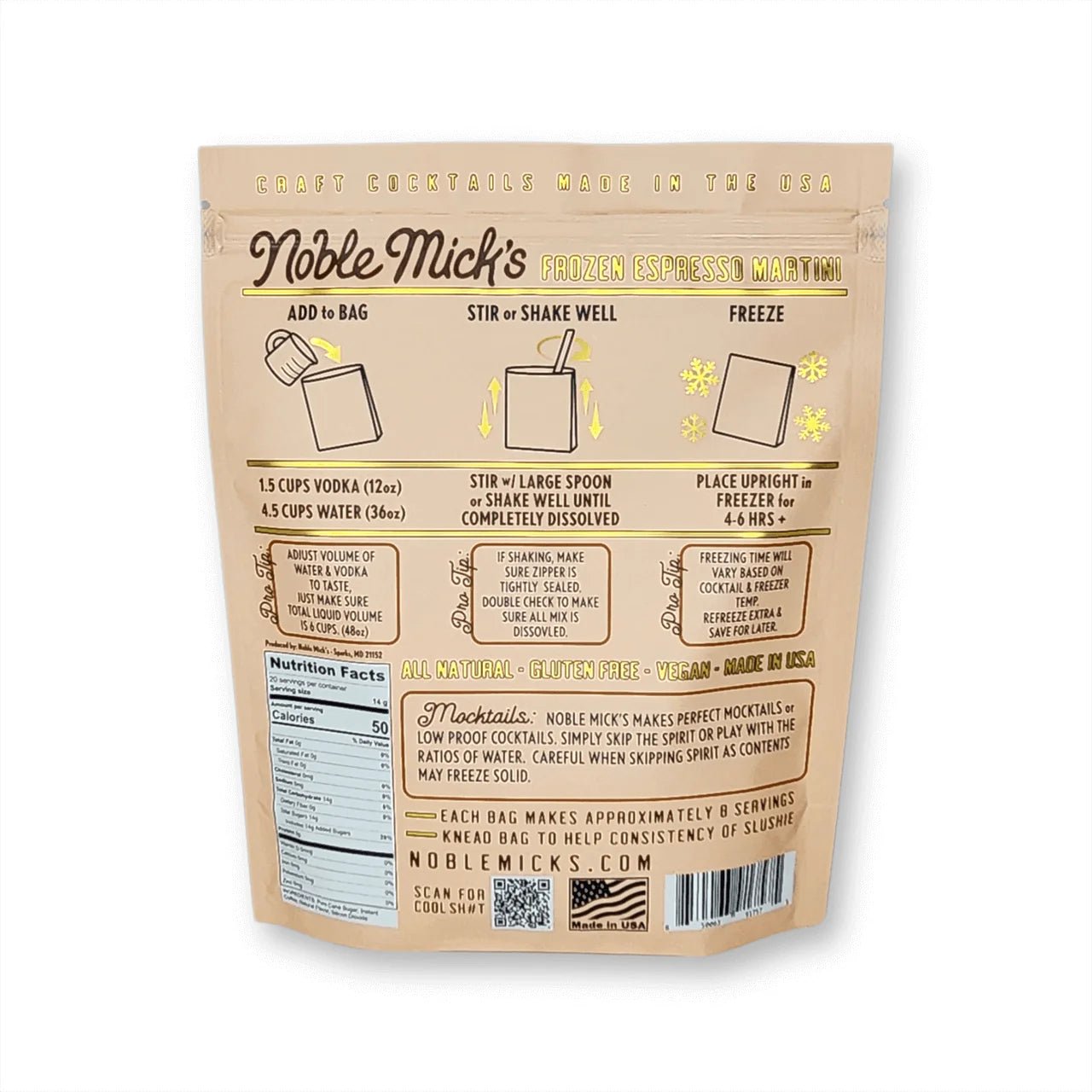 Espresso Martini, Noble Mick's Frozen Cocktail Drink Mix - Boho Fabrics - Holiday Gifts