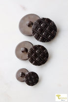 Etched Hepburn Shank Buttons in Brown. Available in 15mm, 23mm, 28mm - Boho Fabrics