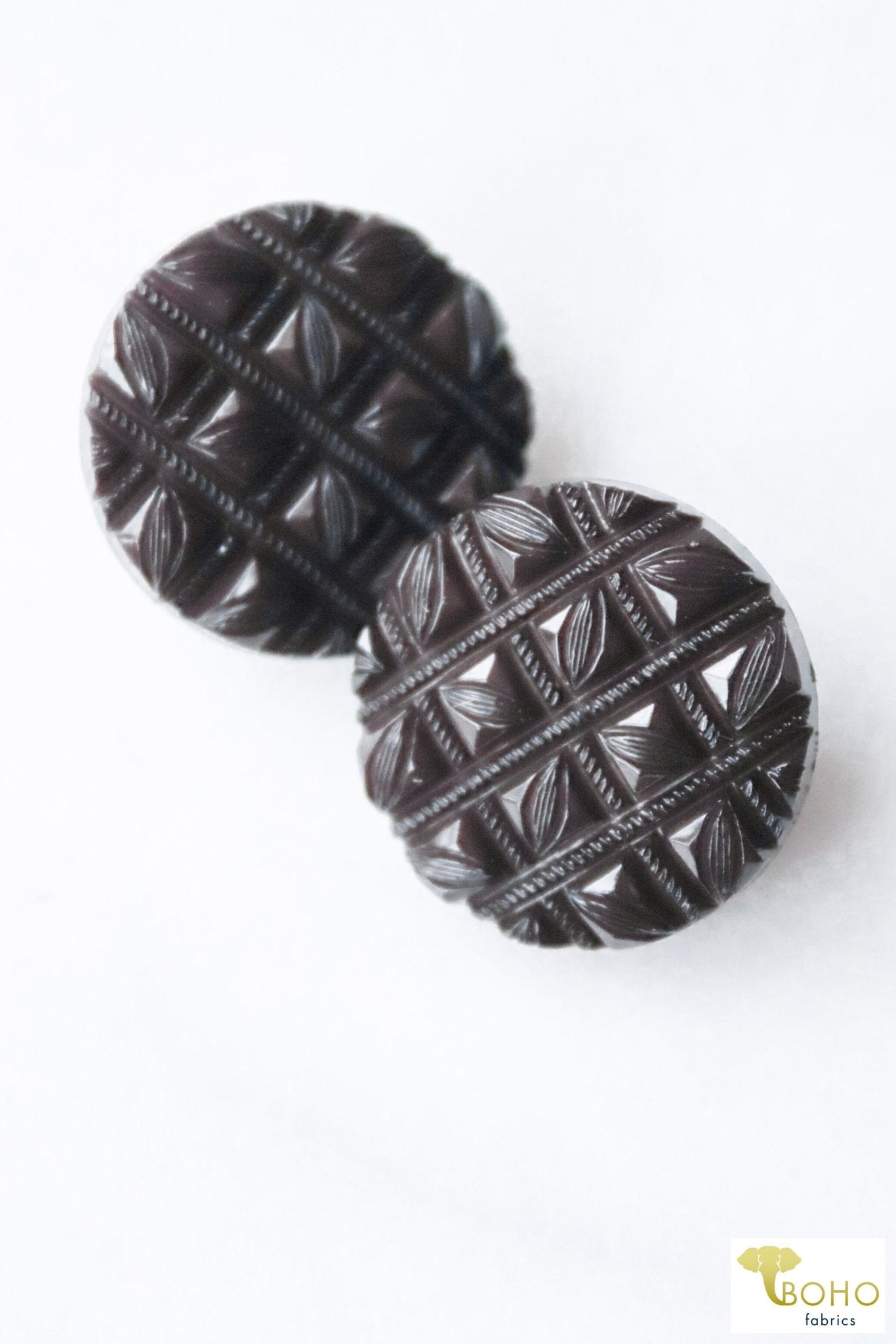 Etched Hepburn, Shank Buttons in Charcoal Available in 15mm, 23mm, 28mm - Boho Fabrics