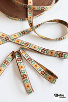 Fall Daisies in Brown, 9/16" Vintage Jacquard Woven Trim, TRIM - 035 - Boho Fabrics - Trims