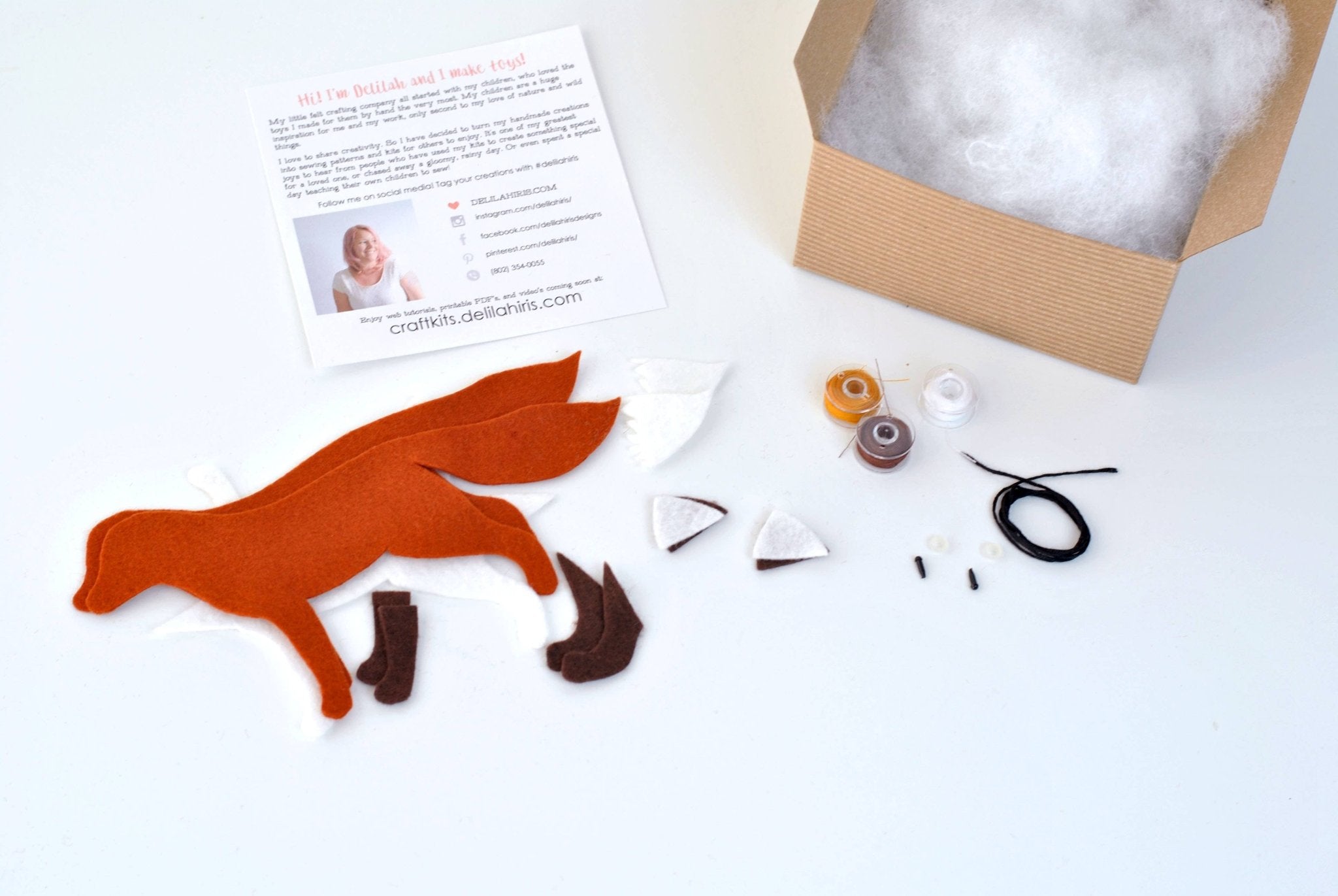 Felt Fox Stuffed Animal DIY Craft Sewing Kit - Unique Gift! - Boho Fabrics - 