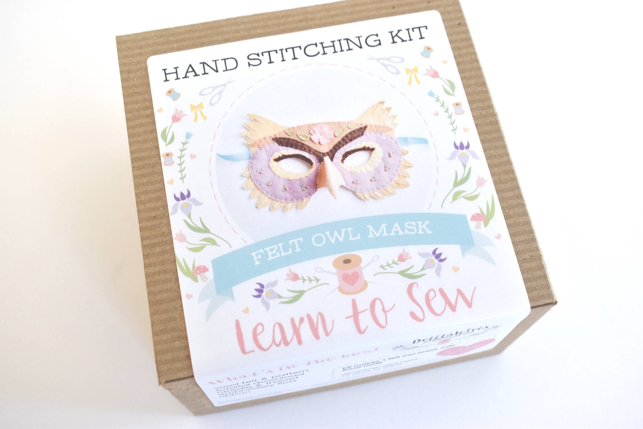 Felt Owl Mask Hand Sewing Kit - Floral Addition - Boho Fabrics - 