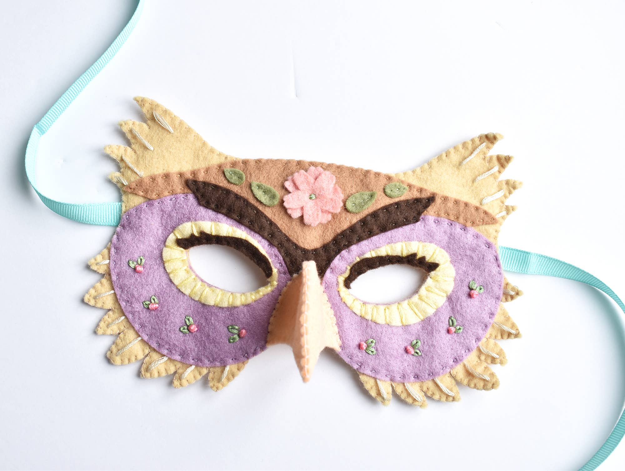 Felt Owl Mask Hand Sewing Kit - Floral Addition - Boho Fabrics - 