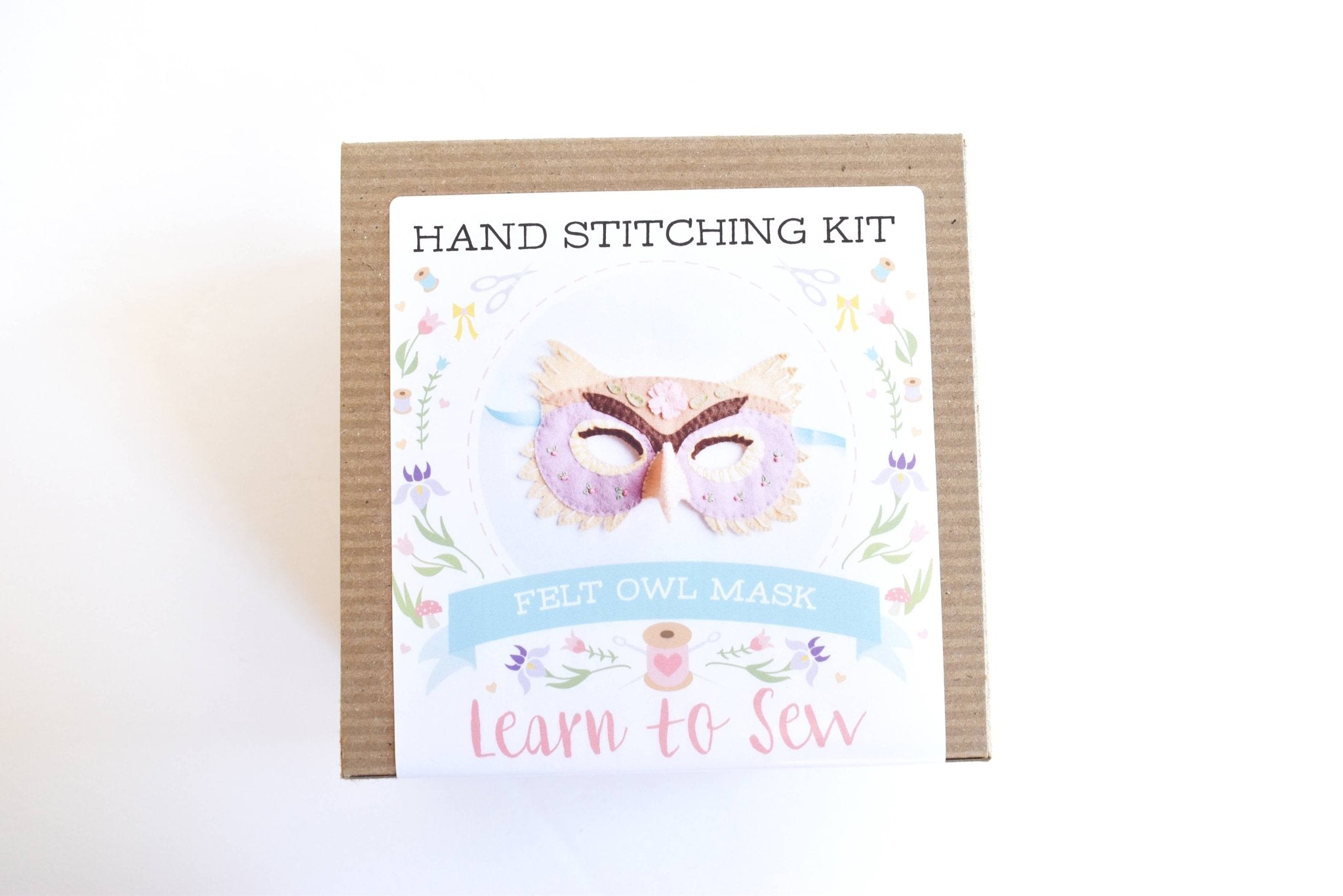 Felt Owl Mask Hand Sewing Kit - Floral Addition - Boho Fabrics - 