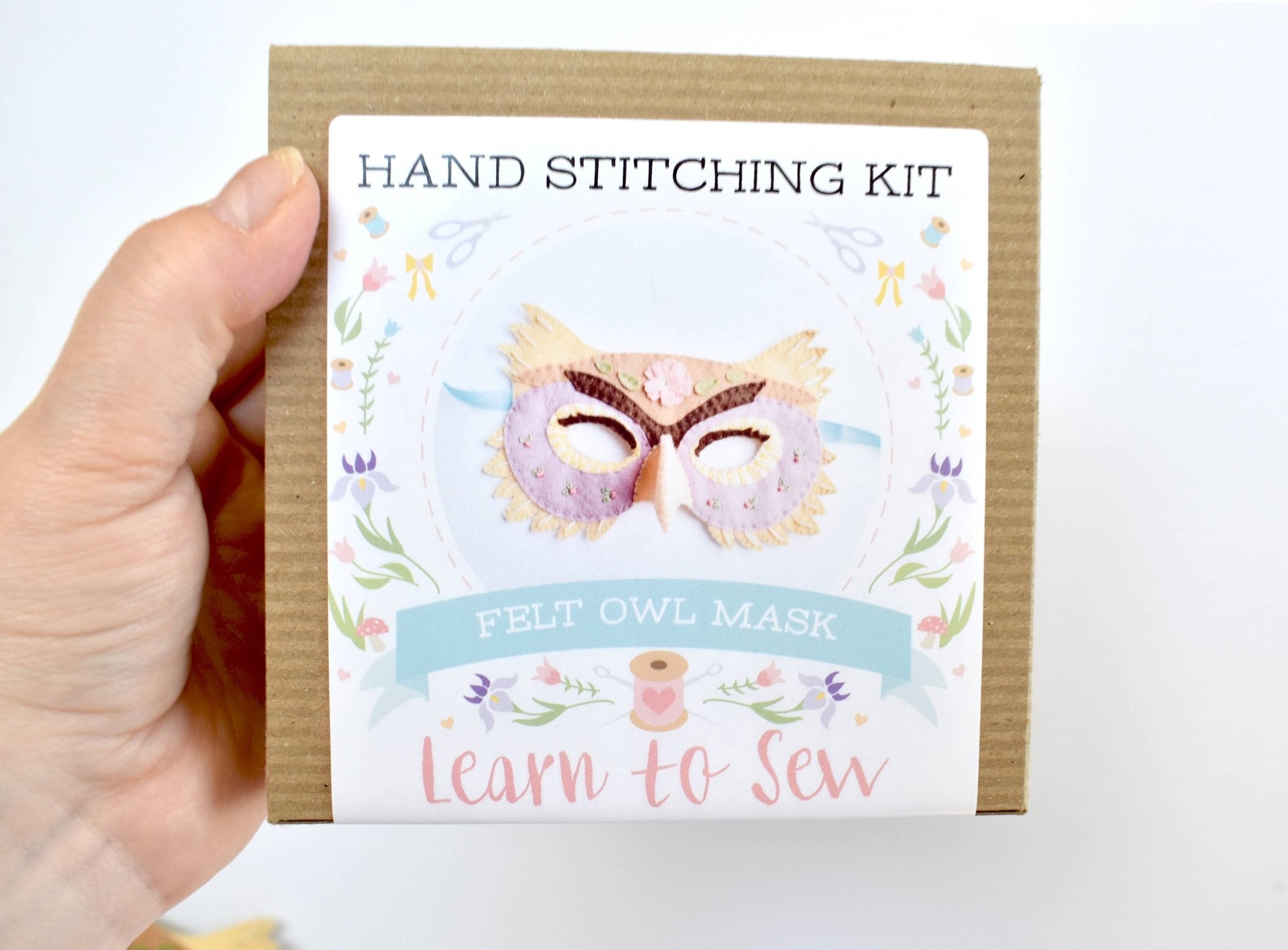 Felt Owl Mask Hand Sewing Kit - Floral Addition - Boho Fabrics - 