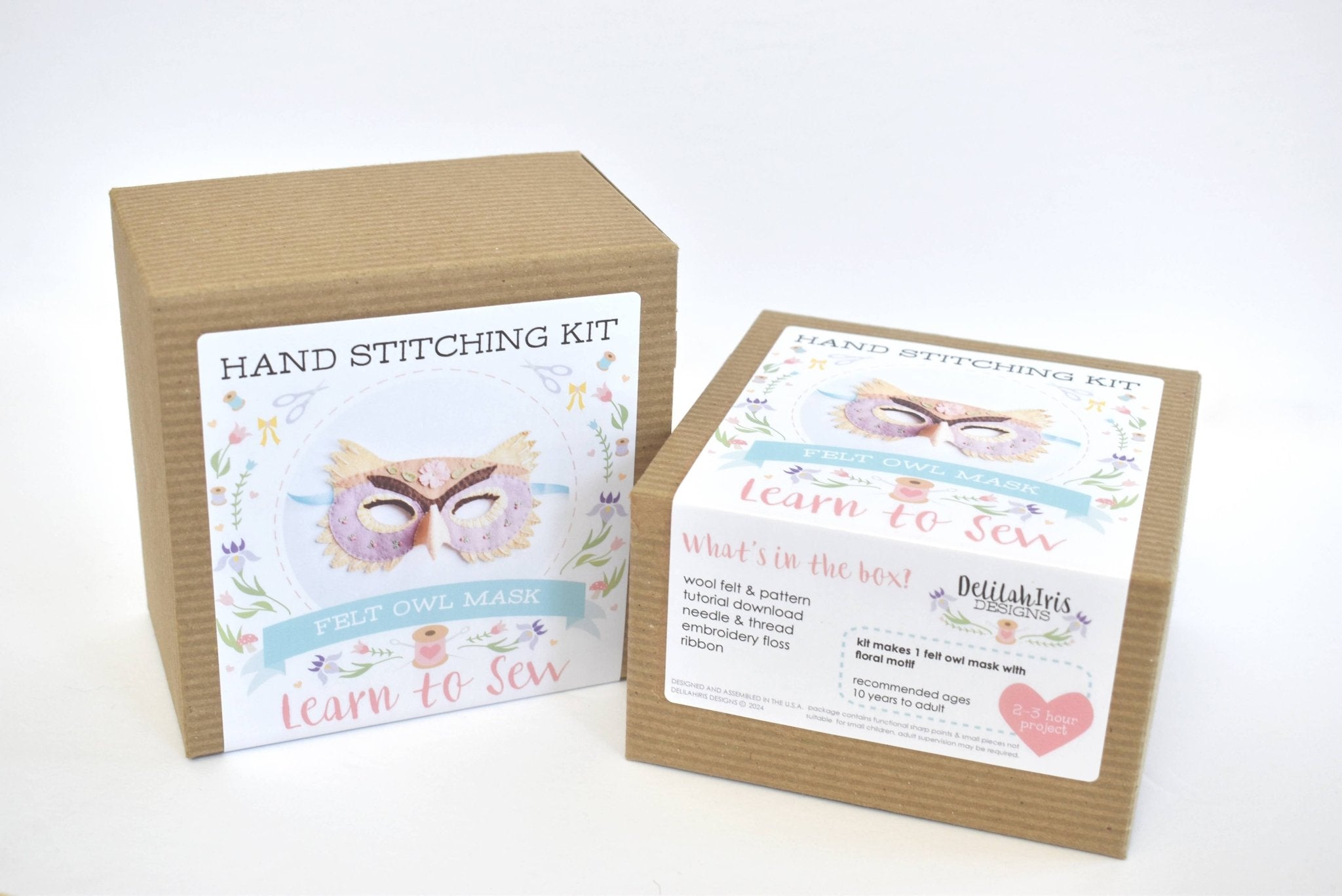 Felt Owl Mask Hand Sewing Kit - Floral Addition - Boho Fabrics - 