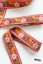 Festival Bloom in Red, 1 1/4" Vintage Jacquard Woven Trim, TRIM - 067 - Boho Fabrics - Trims