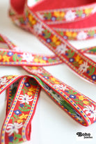 Festival Bloom in Red, 1 1/4" Vintage Jacquard Woven Trim, TRIM - 067 - Boho Fabrics - Trims
