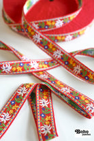 Festival Bloom in Red, 1 1/4" Vintage Jacquard Woven Trim, TRIM - 067 - Boho Fabrics - Trims