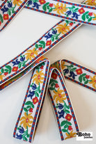 Festival Bloom in White, 1 1/4" Vintage Jacquard Woven Trim, TRIM - 062 - Boho Fabrics - Trims