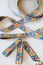 Festival Bloom in White, 1 1/4" Vintage Jacquard Woven Trim, TRIM - 062 - Boho Fabrics - Trims