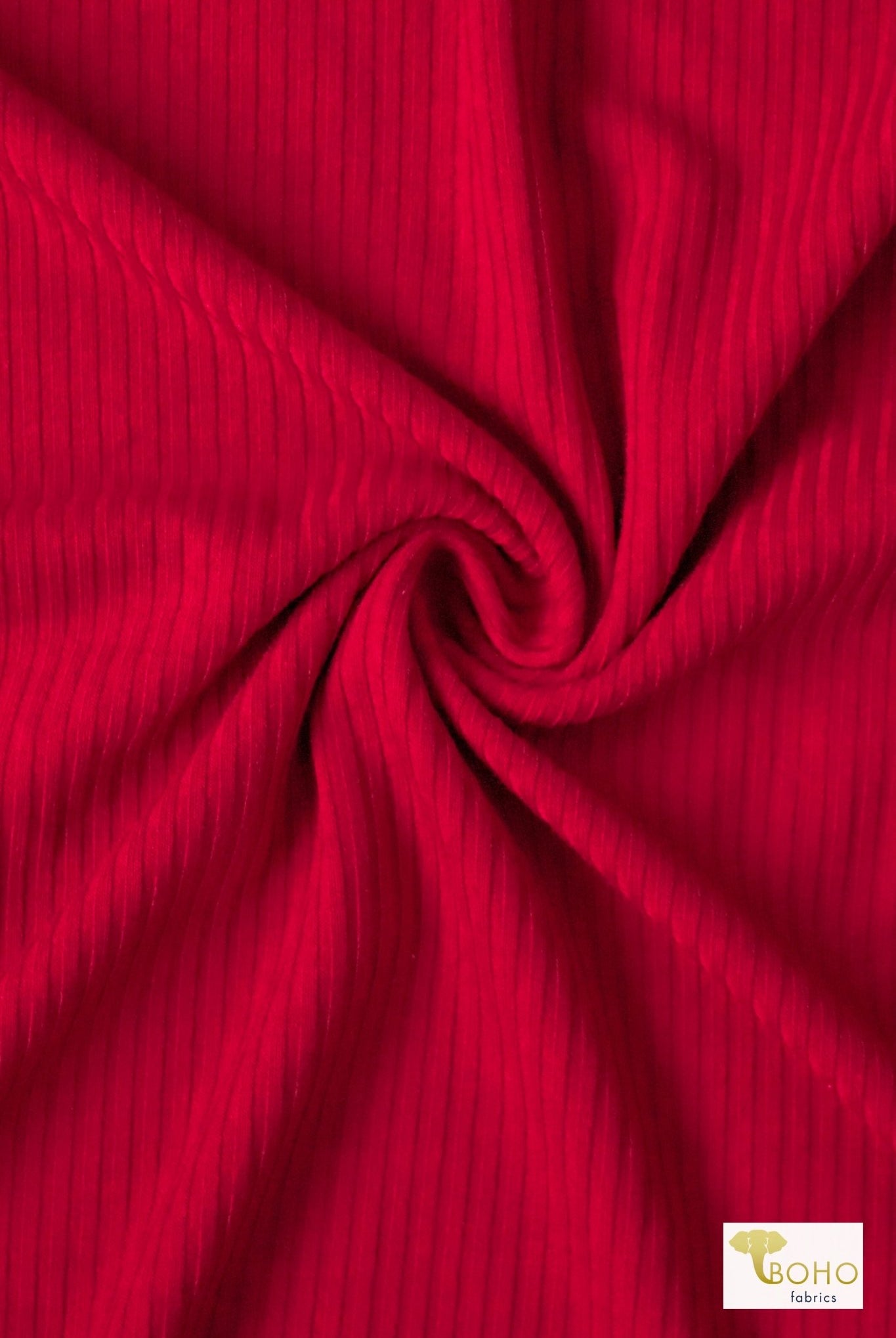 Fiery Red, Rib Knit Fabric - Boho Fabrics