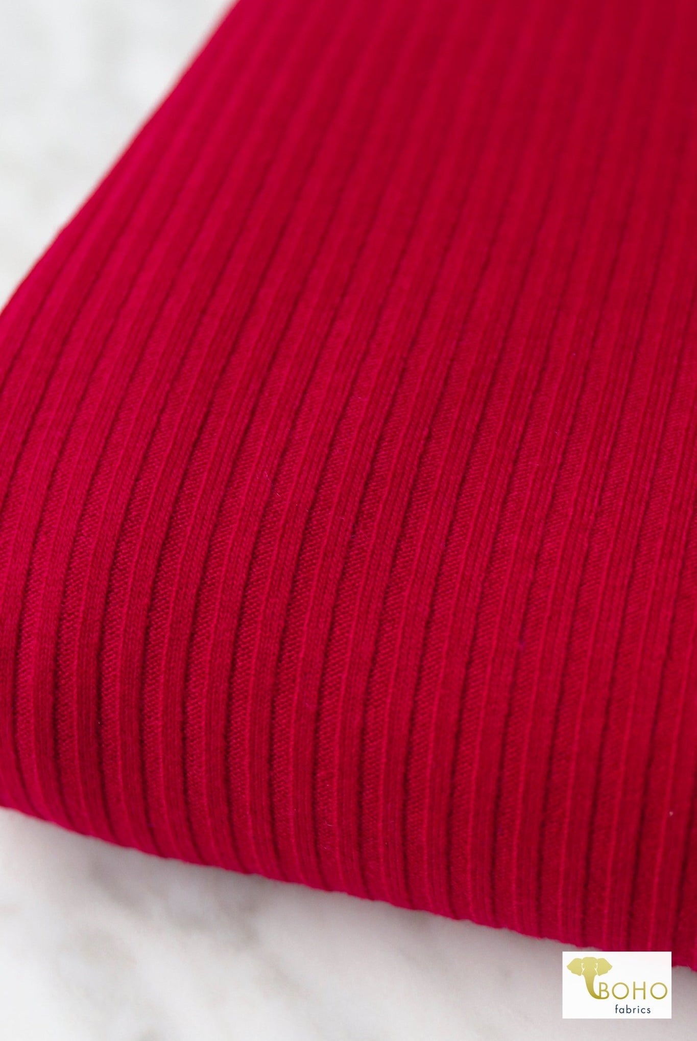 Fiery Red, Rib Knit Fabric - Boho Fabrics