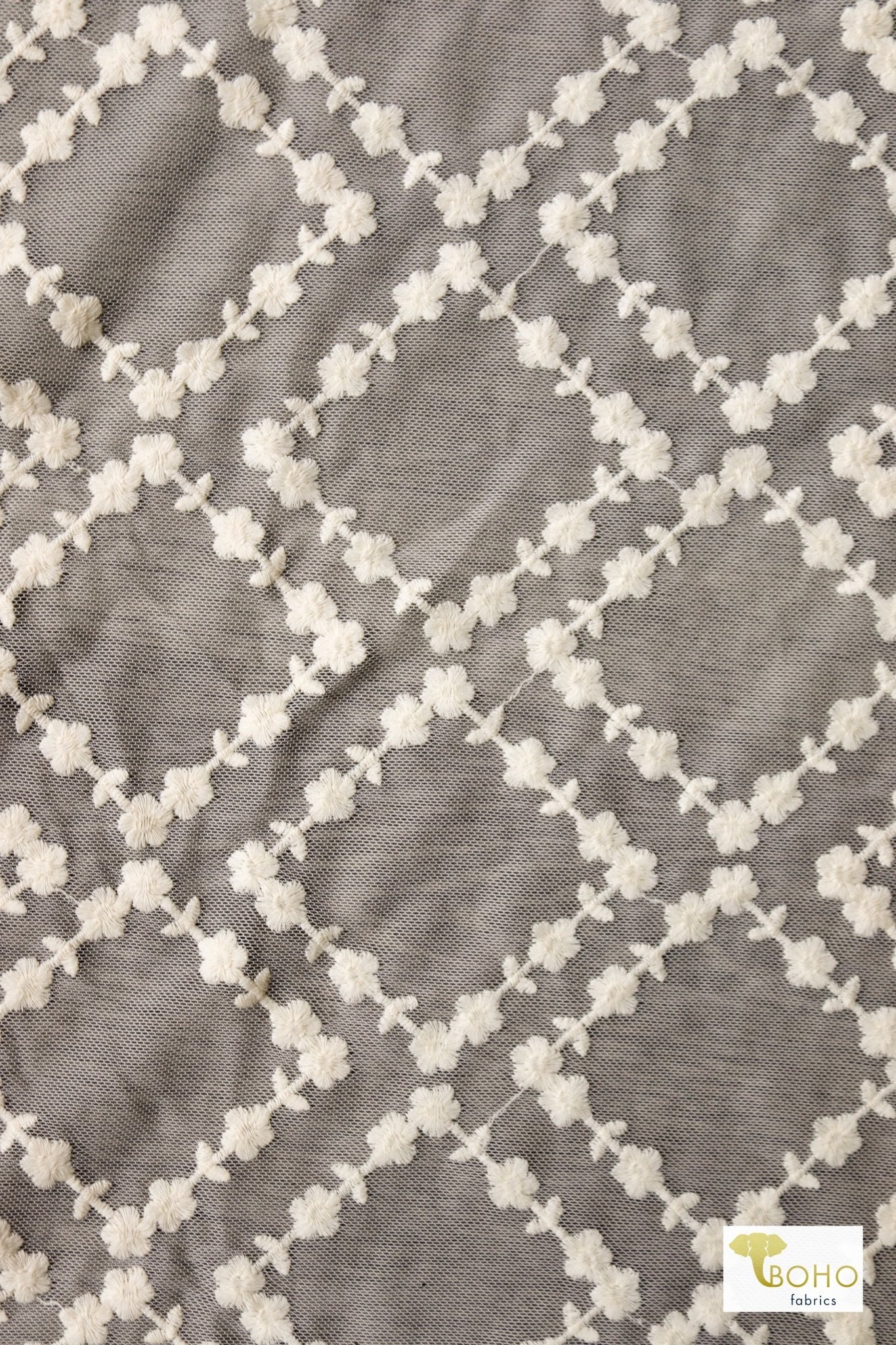 Floral Diamond Embroidery. Special Occasion Fabric. - Boho Fabrics