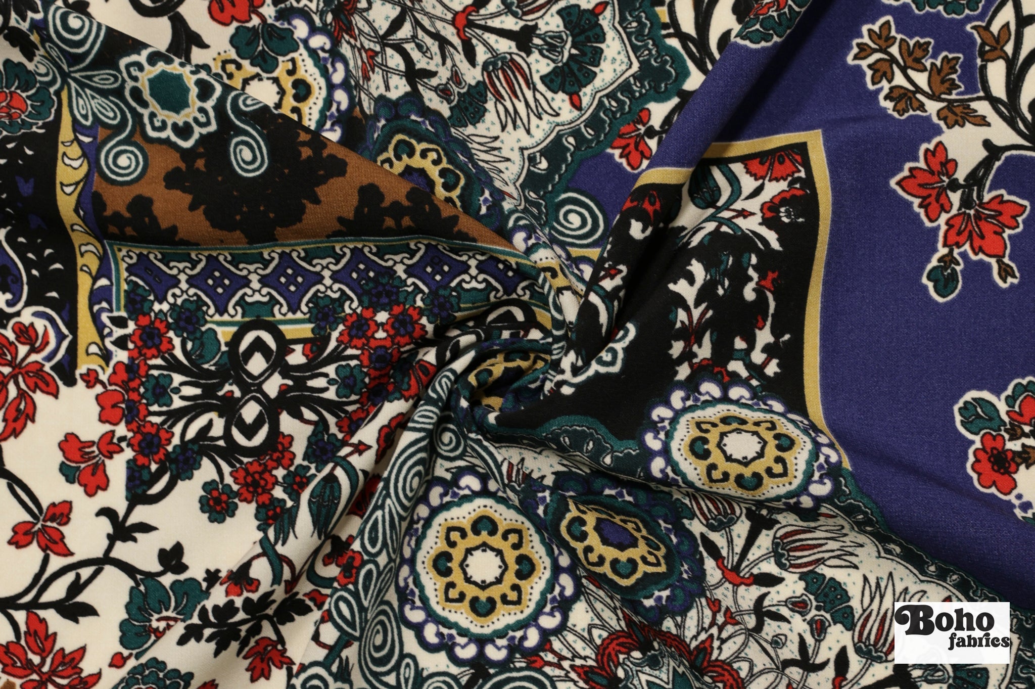 Floral Mandala Woven Fabric - Boho Fabrics - Crepe, Woven