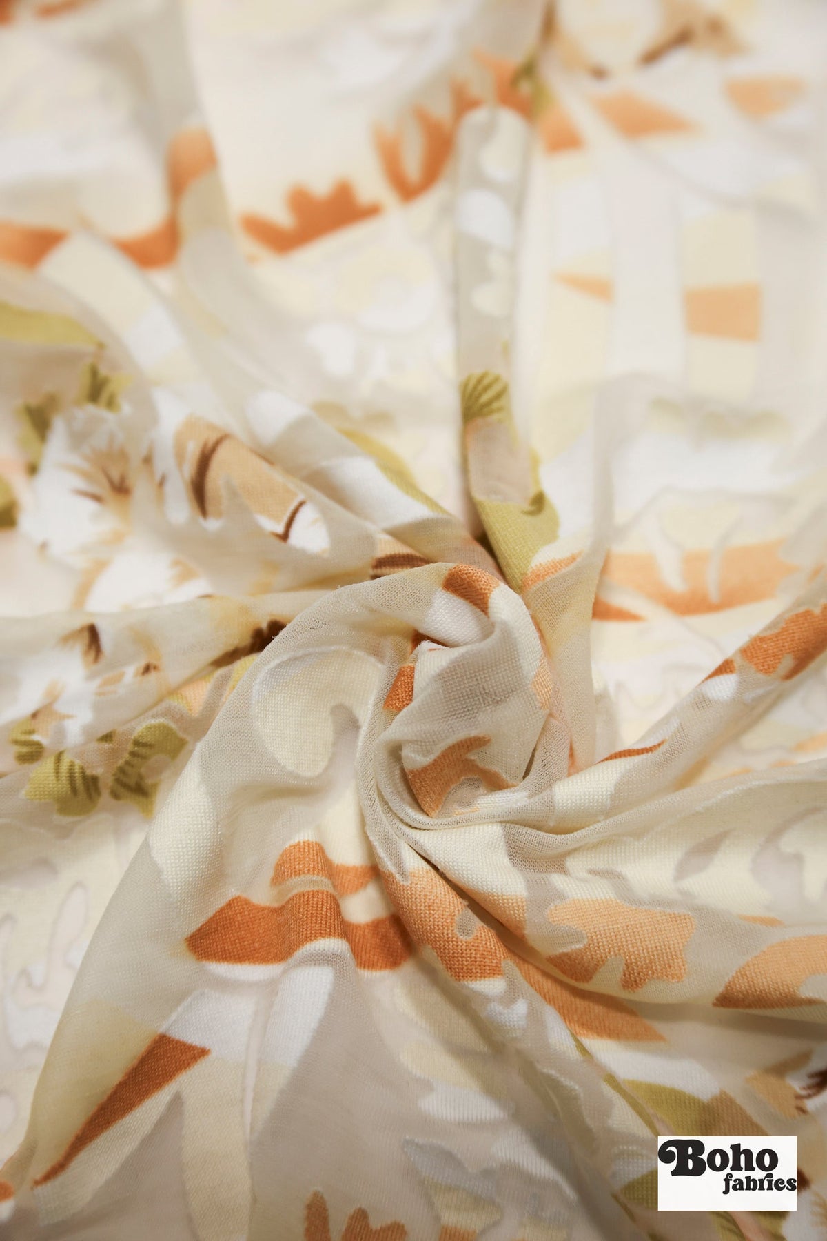 Floral Swirl Sheer Burnout Jersey Knit Fabric - Boho Fabrics - Jersey Knit Printed Fabric
