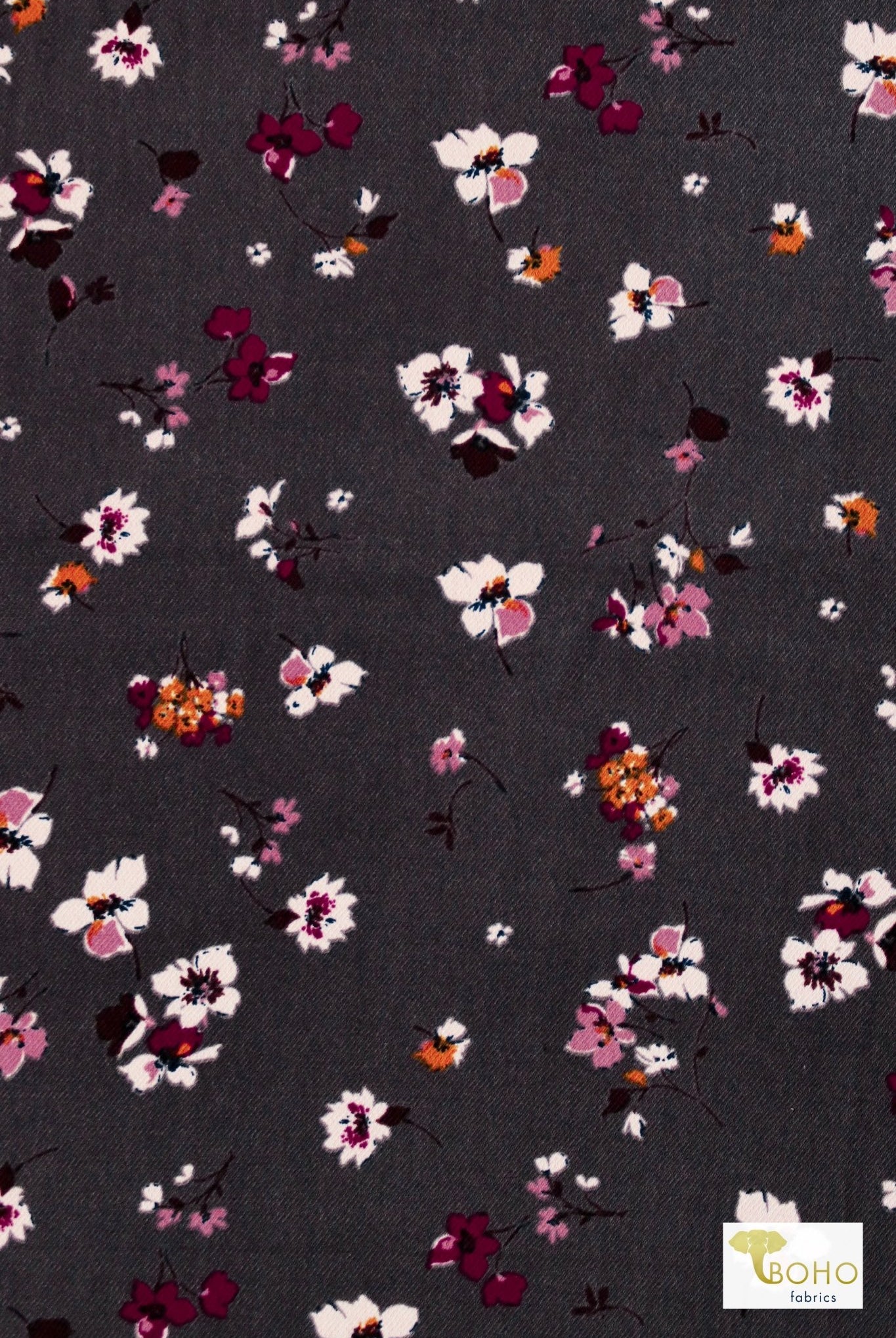 Florals on Gray, Twill Woven - Boho Fabrics