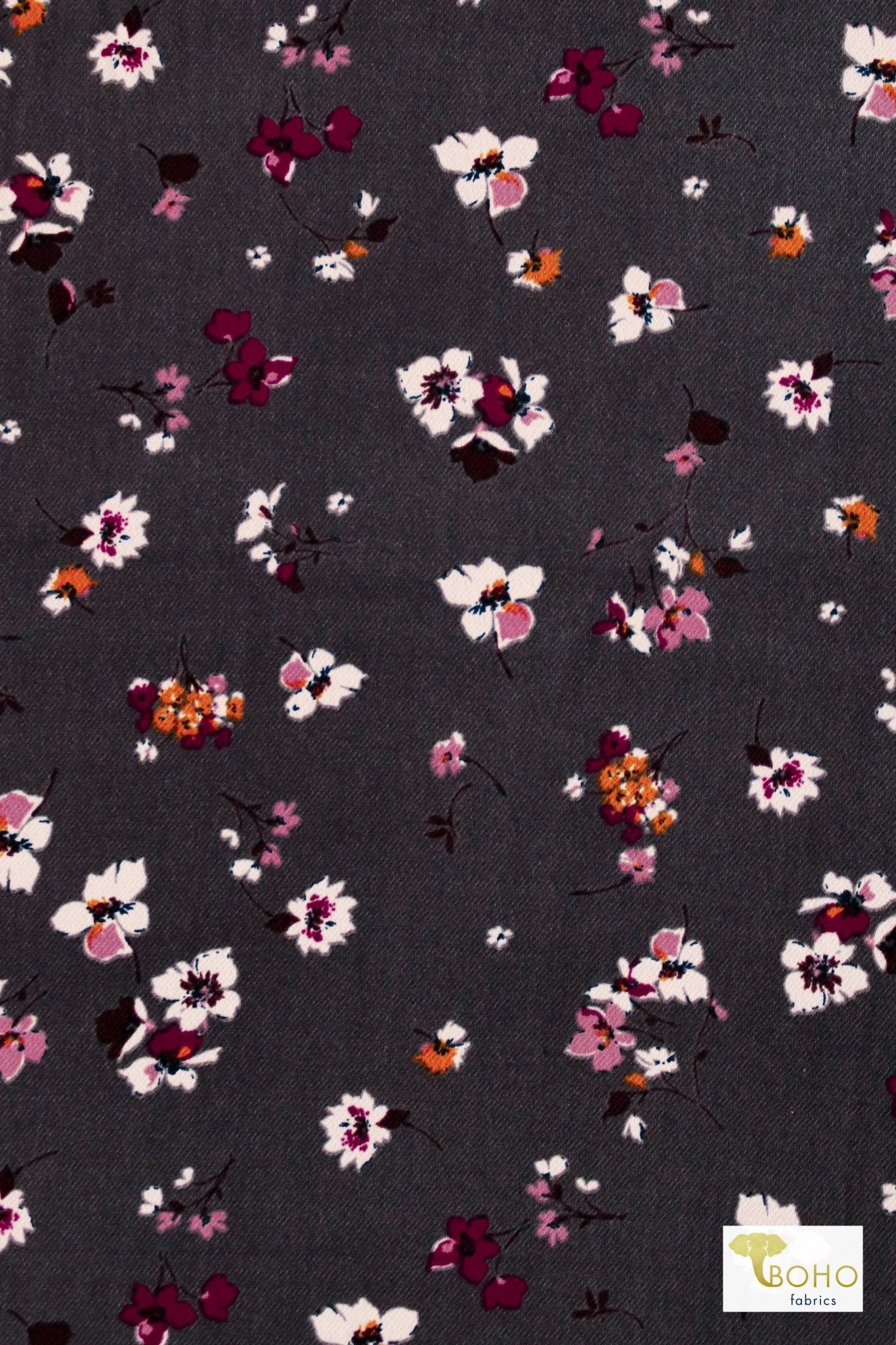 Florals on Gray, Twill Woven - Boho Fabrics