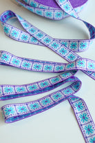 Flower Block in Blue & Purple, 1 1/8" Vintage Jacquard Woven Trim, TRIM - 018 - Boho Fabrics - Trims