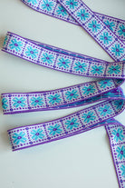 Flower Block in Blue & Purple, 1 1/8" Vintage Jacquard Woven Trim, TRIM - 018 - Boho Fabrics - Trims