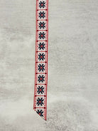 Flower Block in Red/Blue, 1” Vintage Jacquard Woven Trim. Trim - 168 - Boho Fabrics - Trims