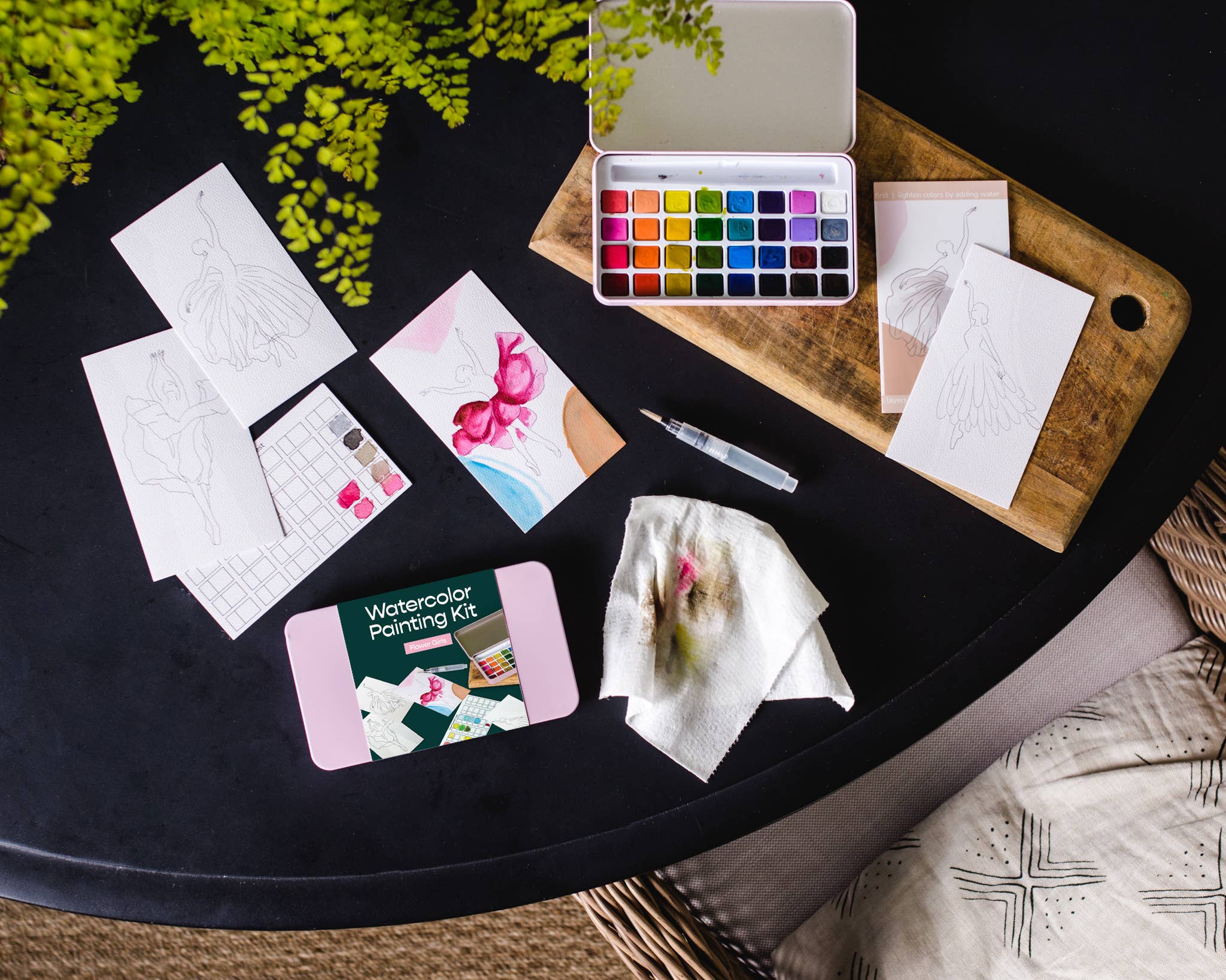 Flower Girls watercolor painting kit - Boho Fabrics - Painting Kits & Supplies