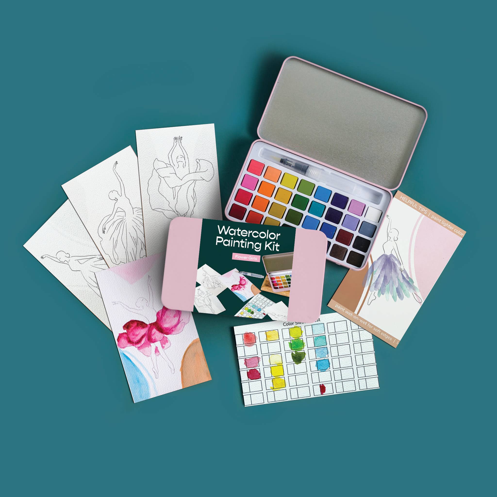 Flower Girls watercolor painting kit - Boho Fabrics - Painting Kits & Supplies