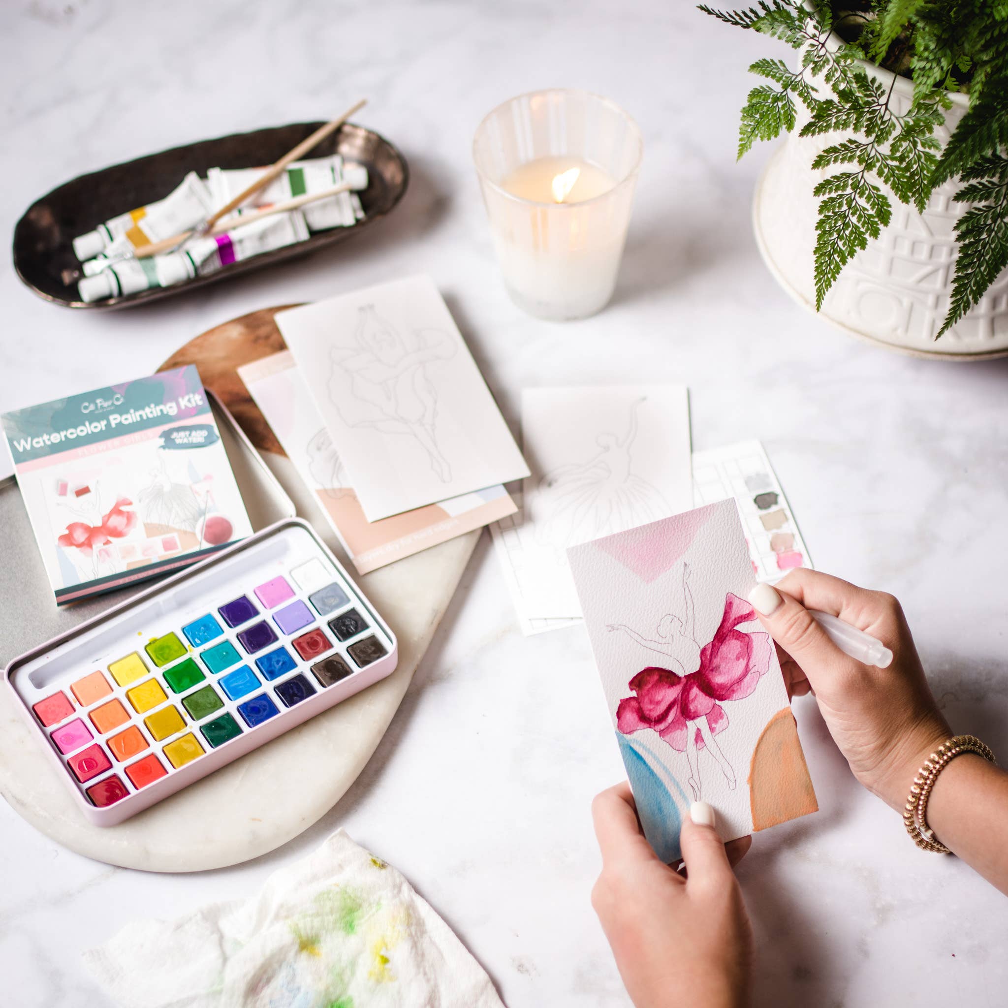 Flower Girls watercolor painting kit - Boho Fabrics - Painting Kits & Supplies