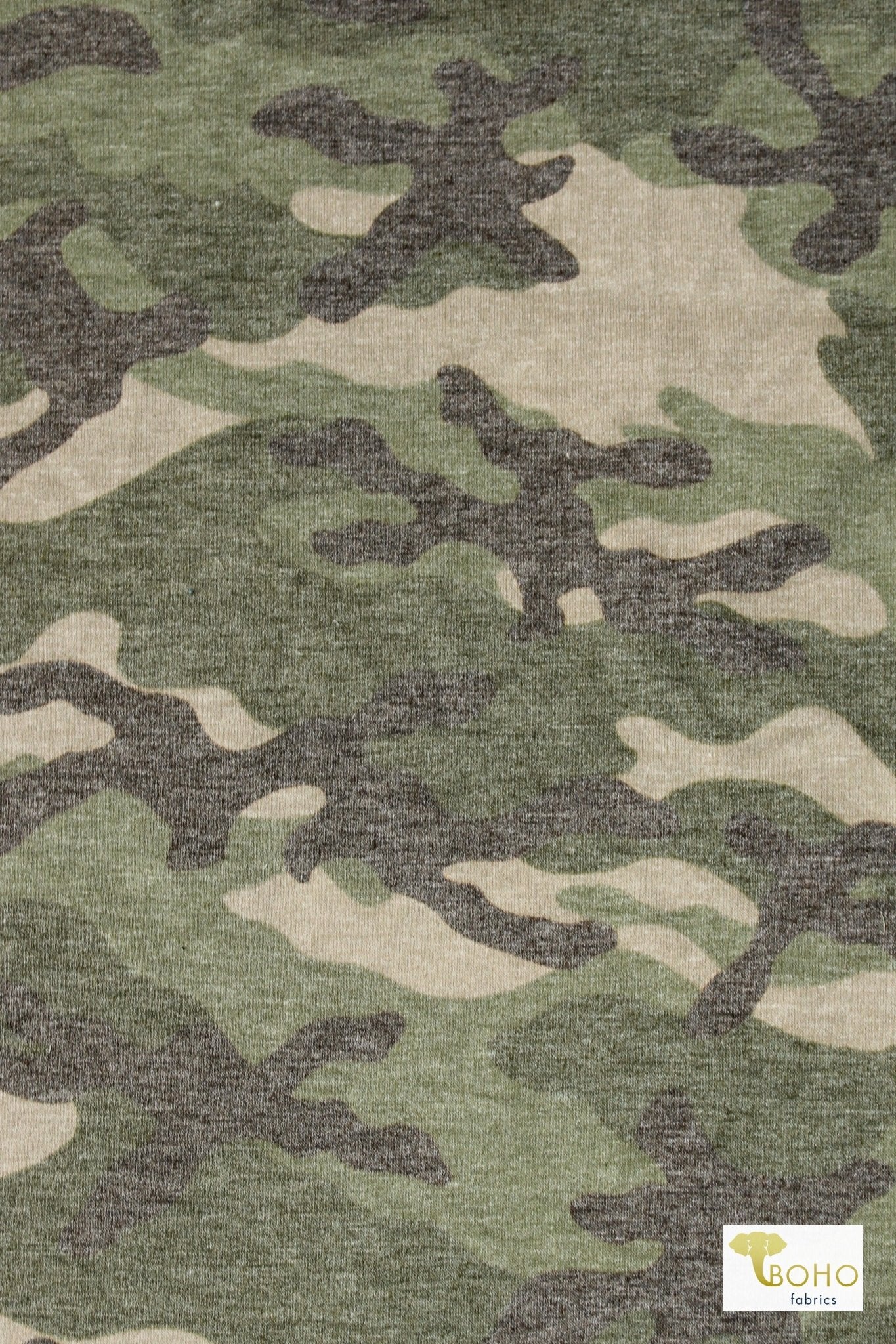Forest Green Camo, French Terry Print - Boho Fabrics