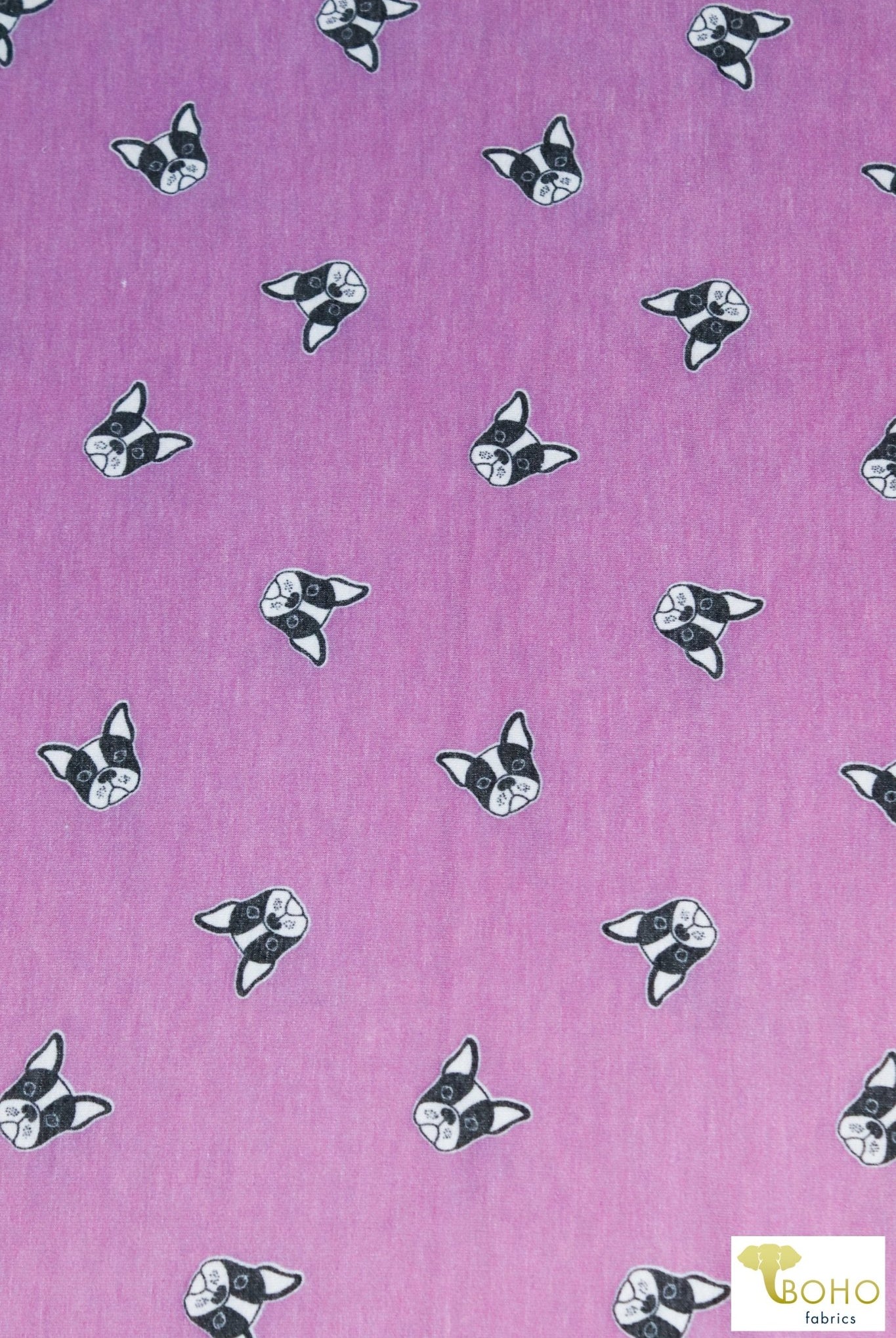 Frenchies on Lilac Mauve, Dog French Terry Knit Print. FTP-323-PURP - Boho Fabrics