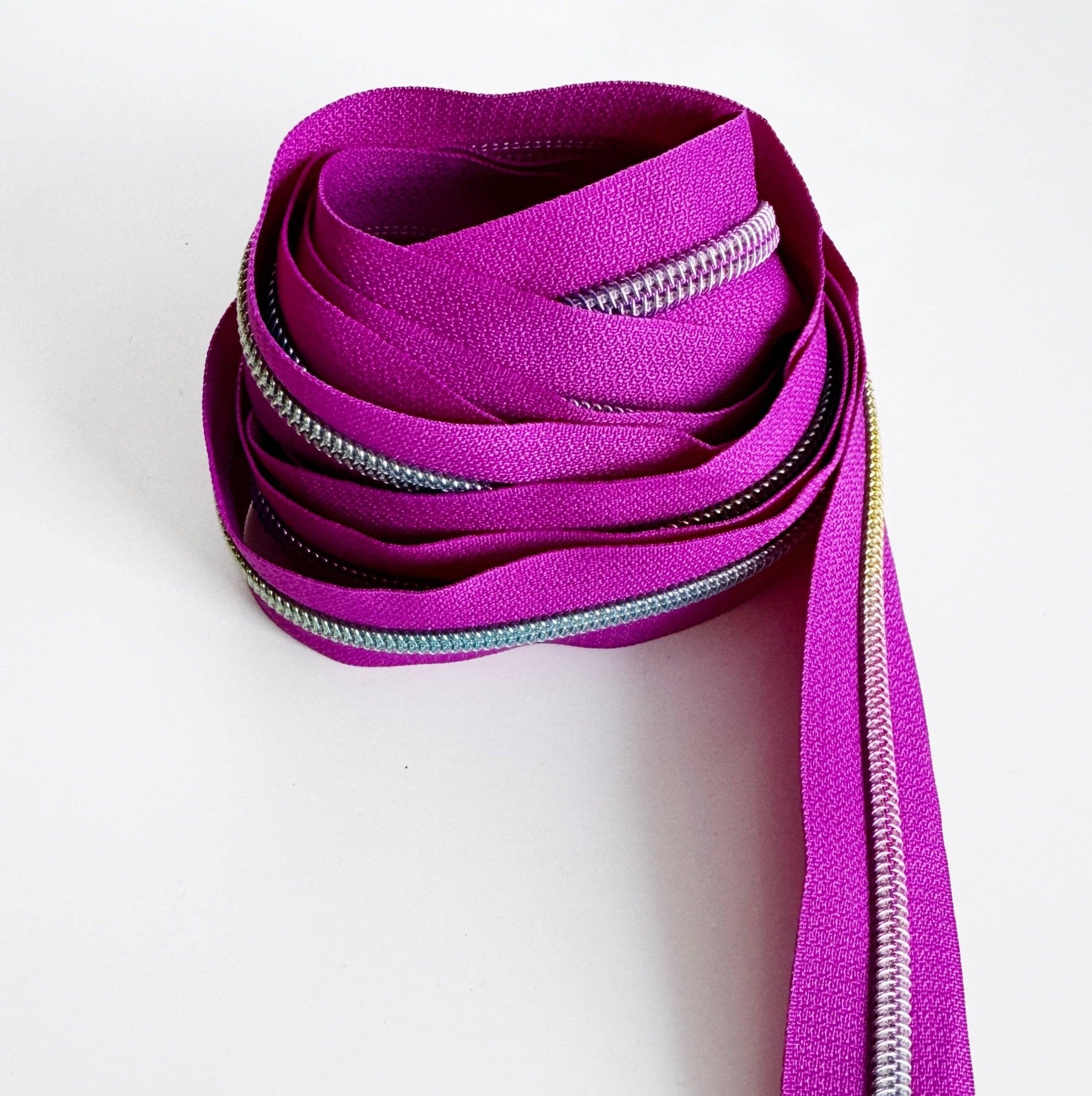 Fuchsia and Rainbow Zipper Tape 5 Nylon - 3 Yards - Boho Fabrics - Zippers