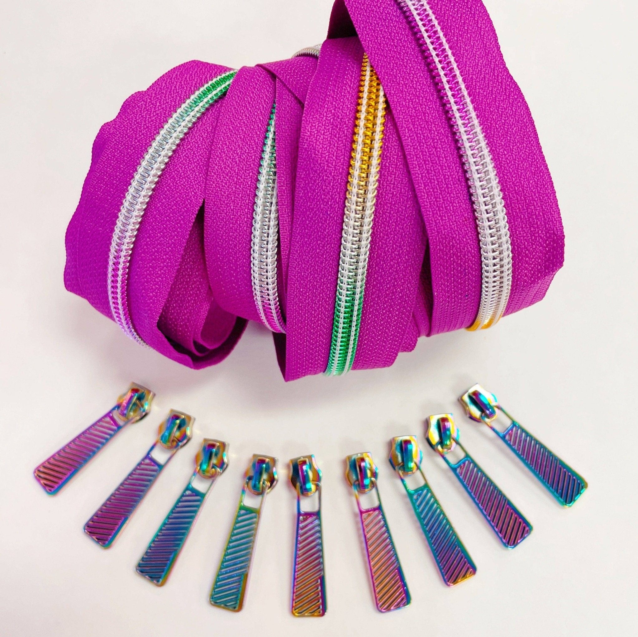 Fuchsia & Rainbow Zipper Pack - Boho Fabrics - Zippers