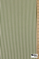 Garden Green & Ivory, 1/4" Narrow Striped Linen-Look Woven Fabric - Boho Fabrics - Home Dec. & Upholstery Fabric