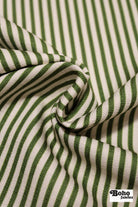 Garden Green & Ivory, 1/4" Narrow Striped Linen-Look Woven Fabric - Boho Fabrics - Home Dec. & Upholstery Fabric