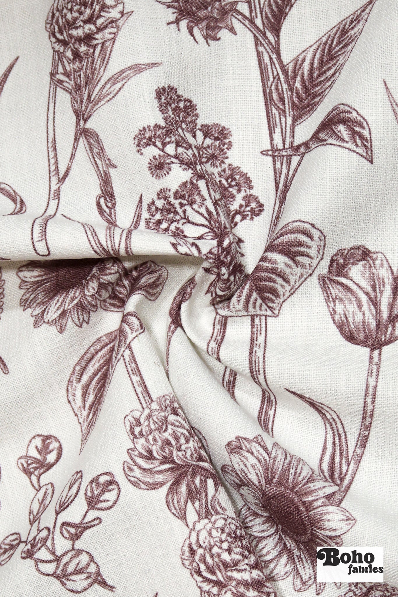 Garden Medley in Plum Linen-Look Canvas Woven Fabric - Boho Fabrics - Home Dec. & Upholstery Fabric