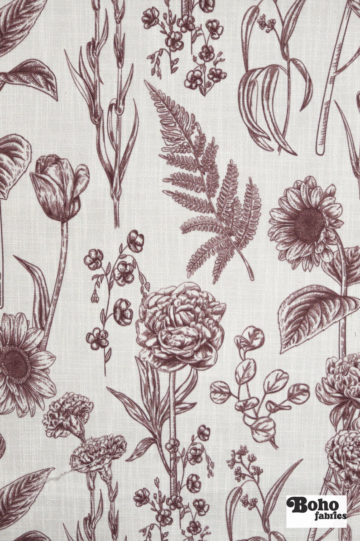Garden Medley in Plum Linen-Look Canvas Woven Fabric - Boho Fabrics - Home Dec. & Upholstery Fabric