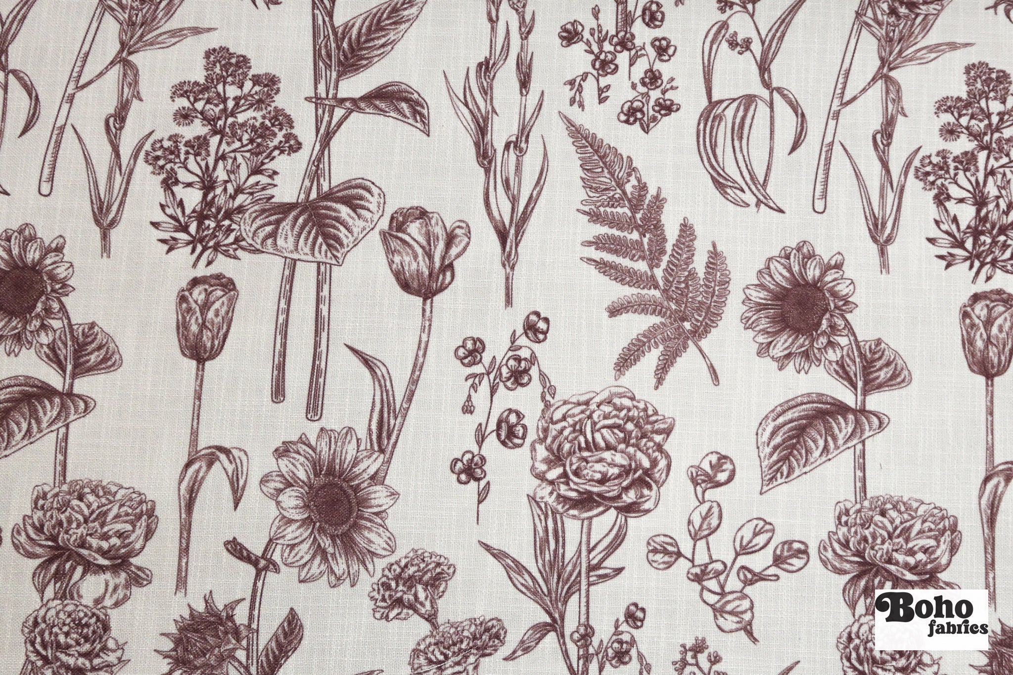 Garden Medley in Plum Linen-Look Canvas Woven Fabric - Boho Fabrics - Home Dec. & Upholstery Fabric