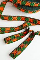 Geo Axis, Green/Orange on Black. Vintage Jacquard Woven Trim, 1" TRIM - 015 - Boho Fabrics - Trims