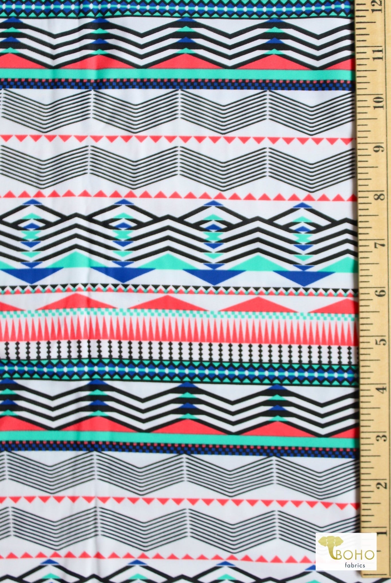 Geo Mountain Stripe, Swim/Athletic Knit Fabric - Boho Fabrics - Swim Knit, Printed Fabric